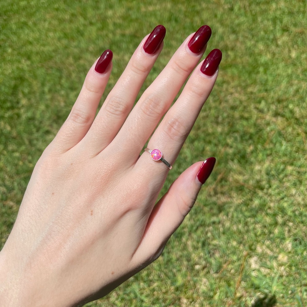 Handmade Sterling Silver Ring Band with Pink Opal - Picture 6 of 9